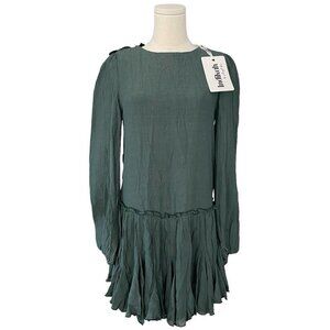 Indikah NWT Bohemian Long Sleeve Midi Dress Womens Sz XS/S Green Ruffle Holiday
